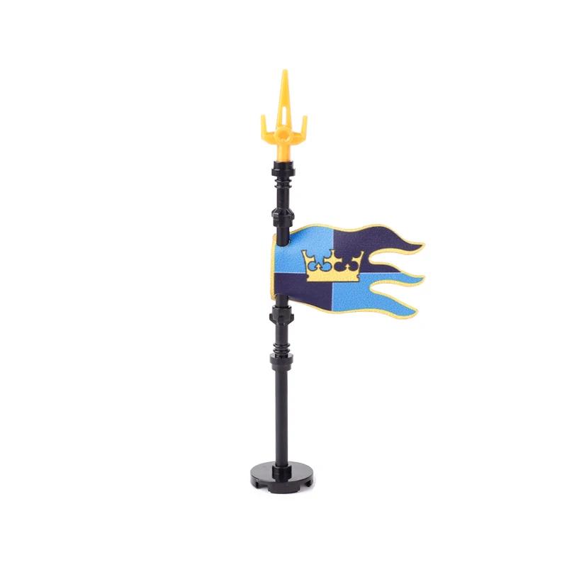 Medieval Army Empire Flag and Flagpole Set - Knight Building Blocks with Cloak and Weapon Bricks