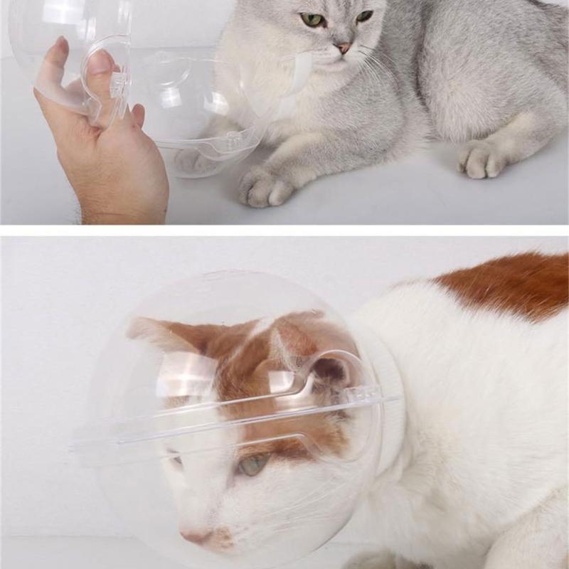 Adjustable Cats Muzzle Safety Helmet Transparent Plastic Headcover For Small Dog Cats Prevent Biting Licking Scratching