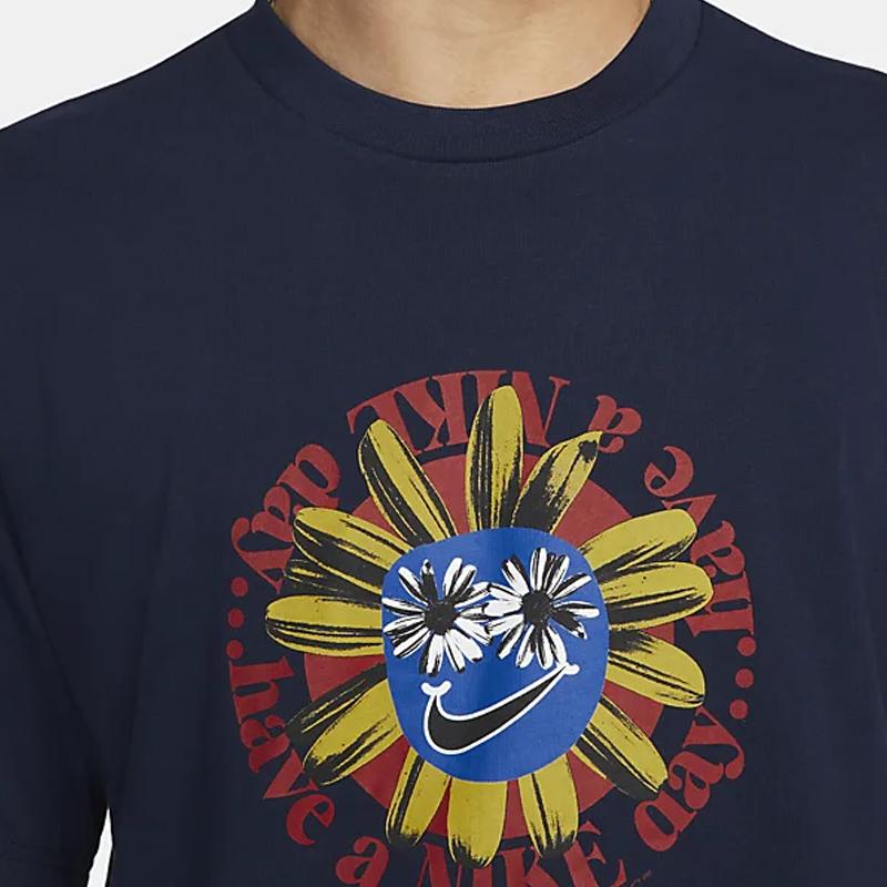 Nike Smiley Cartoon Floral Logo Print Round Neck Short Sleeve T-Shirt Men Tops Blue DV0683-419