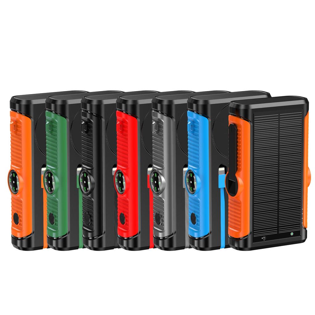 Solar Hand-Crank Power Bank & Magnetic Wireless Charger with PD 22.5W Fast Charging & Built-in Cable - Camping Mobile Power Supply.