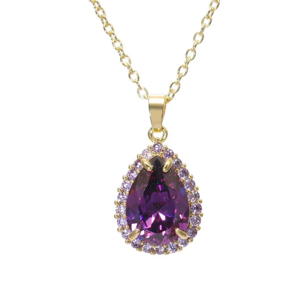 

Purple Titanium Steel Waterdrop Shaped Necklace for Women Elegant Luxury Versatile Collarbone Chain Jewelry Accessory