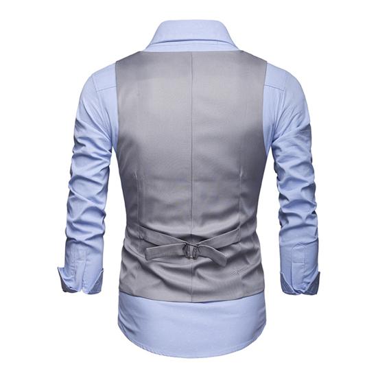 Men Suit Vest Formal Business Style Sleeveless V Neck Slim Fit Cardigan Single-breasted Solid Color Silky Fabric Pockets Groom Wedding Waistcoat