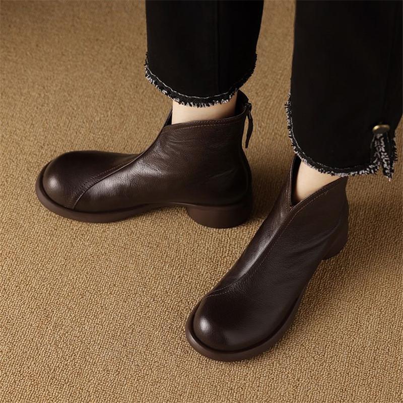 Fashion New Autumn Genuine Leather Women Boots Fashion Ankle Boot for Women Short Boots Chunky Heel Botines Mujer Concise Women Shoes