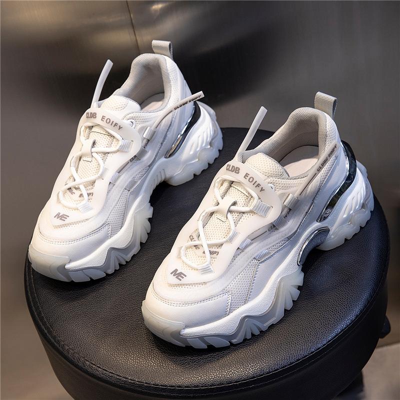 Absorbent Sole Dad Shoes Spring 2025 New Sports Heightening Casual Shoes Women's Heightening Running Breathable Leather Women's Shoes