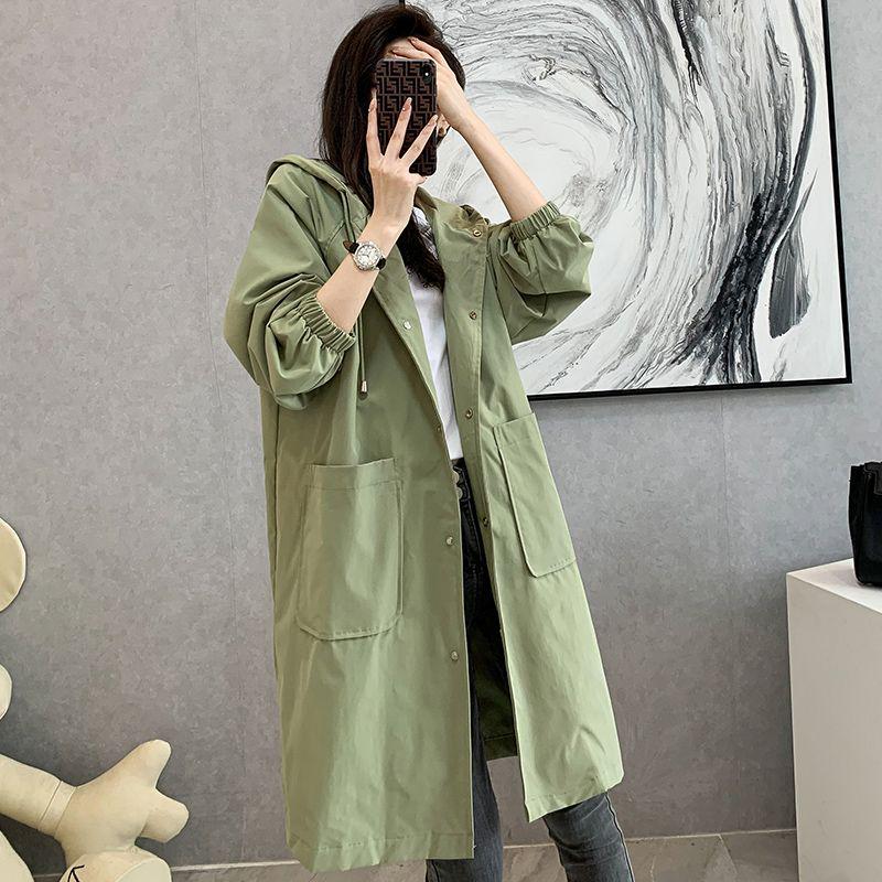 Women's Mid-Length Hooded Trench Coat - 2025 Autumn Korean Style, Loose Fit, Casual, Plus Size.