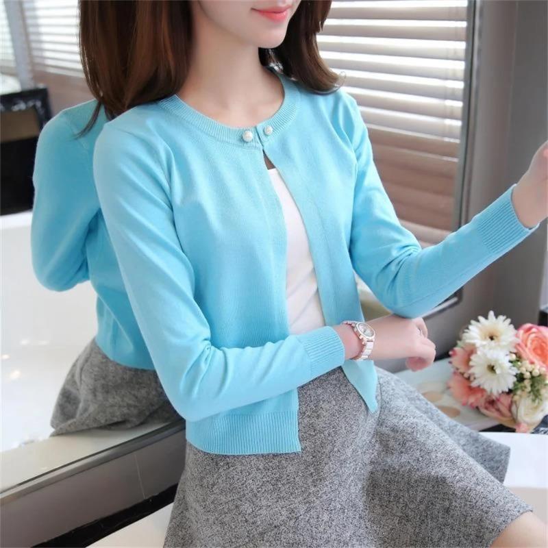 

Fashion Women Sweater Cardigan Thin Outerwear Short Short Design Sweater Long Sleeve Small Cape Blusa Feminina XXS синий