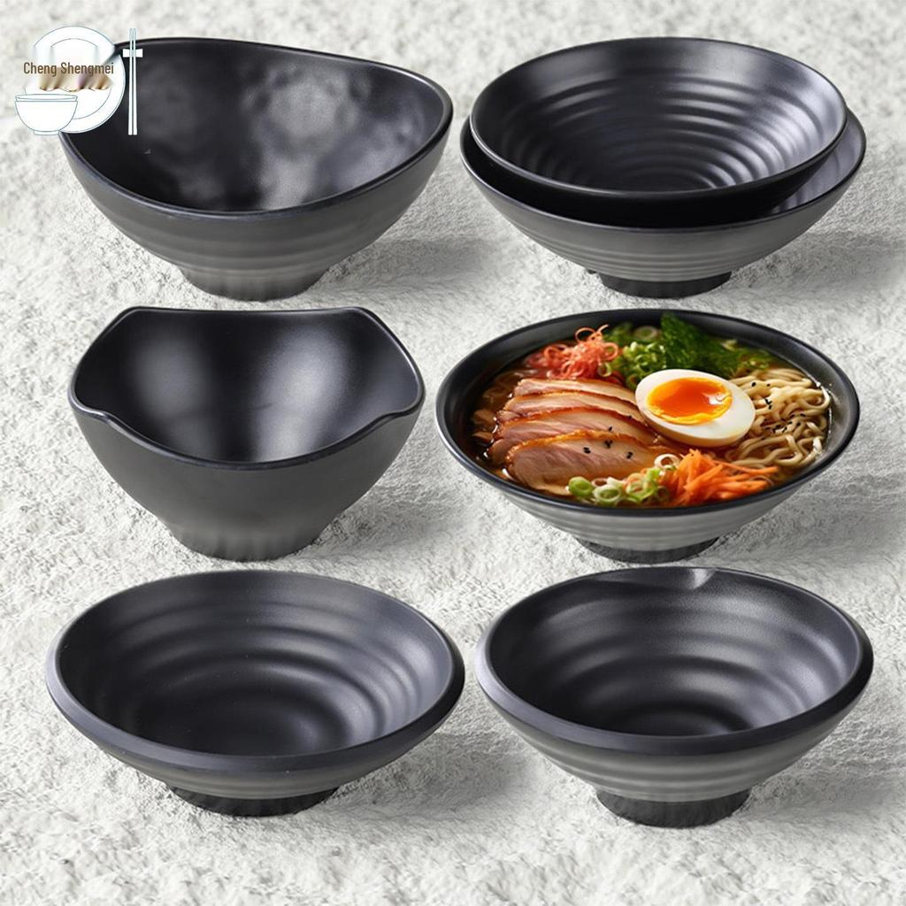 Melamine Black Matte Wide Mouth Noodle Bowl - Drop-Resistant, Perfect for Ramen, Luosifen, Mala Tang