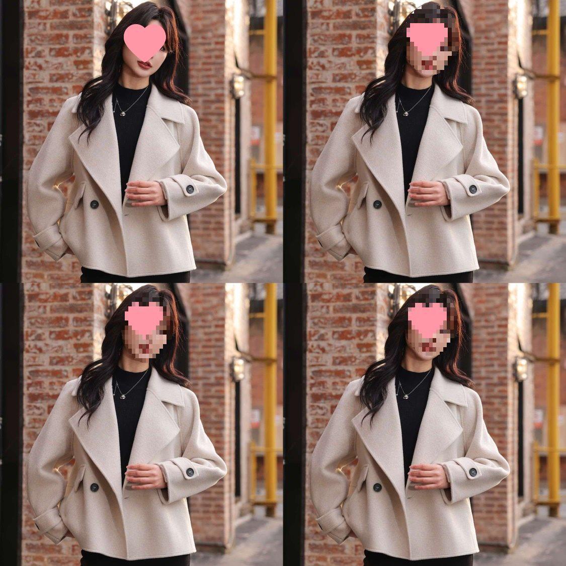 

Short French Style Double-Sided Wool Coat with Big Lapel Medium абрикосовый/белый