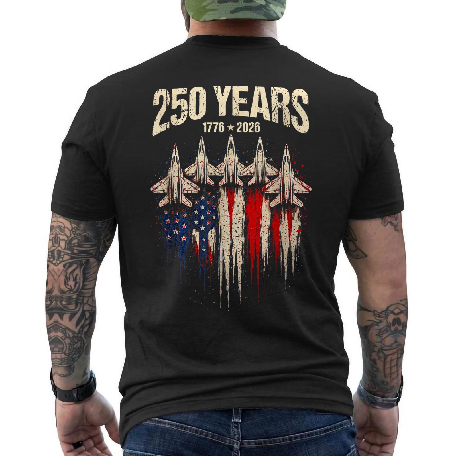 250 Years America Anniversary USA Fighter Jets 250th Patriotic ON BACK T-Shirt S разноцветный