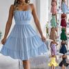 Spring Summer Solid Color Sexy Sleeveless High Waist Strappy Dress for Women European American Crossborder Casual Dress