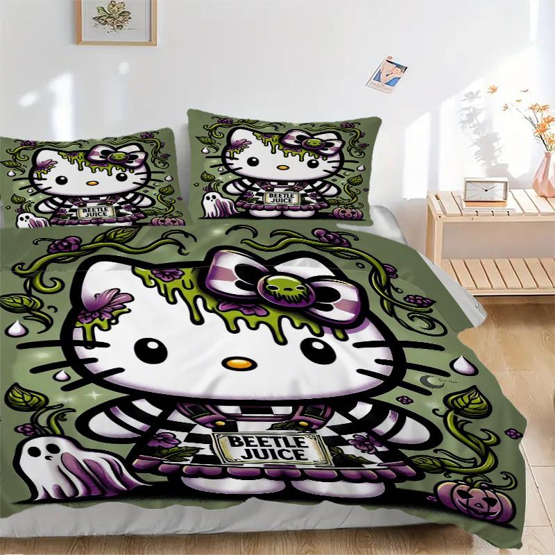 

3pcs Cartoon Spooky Kitty Print Bedding Set (Without Inserts), Soft and Comfortable, Suitable for Use in Bedrooms and Guest Rooms.H007 135x200cm