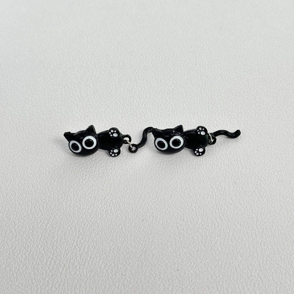 Sweet Black Cat Ear Studs Simple Cartoon Earrings Accessories Black Cat Earrings  Jewelry Gifts