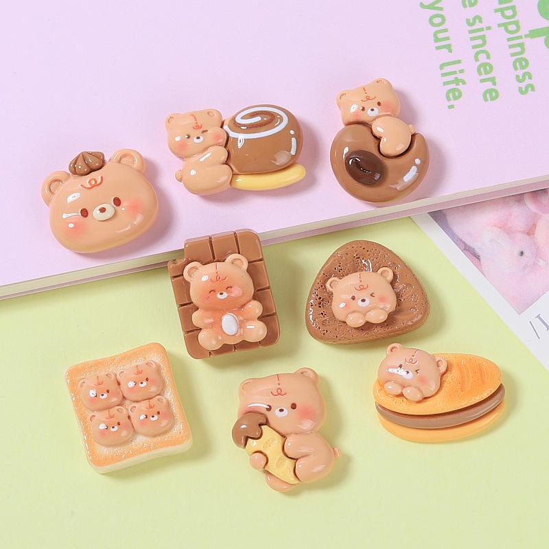 Cartoon Harz Handgemacht DIY Crocs Anhänger Cremefarbener Kleber Haarspangen Niedlicher Schokoladenbär Essensspielzeug Ornamente