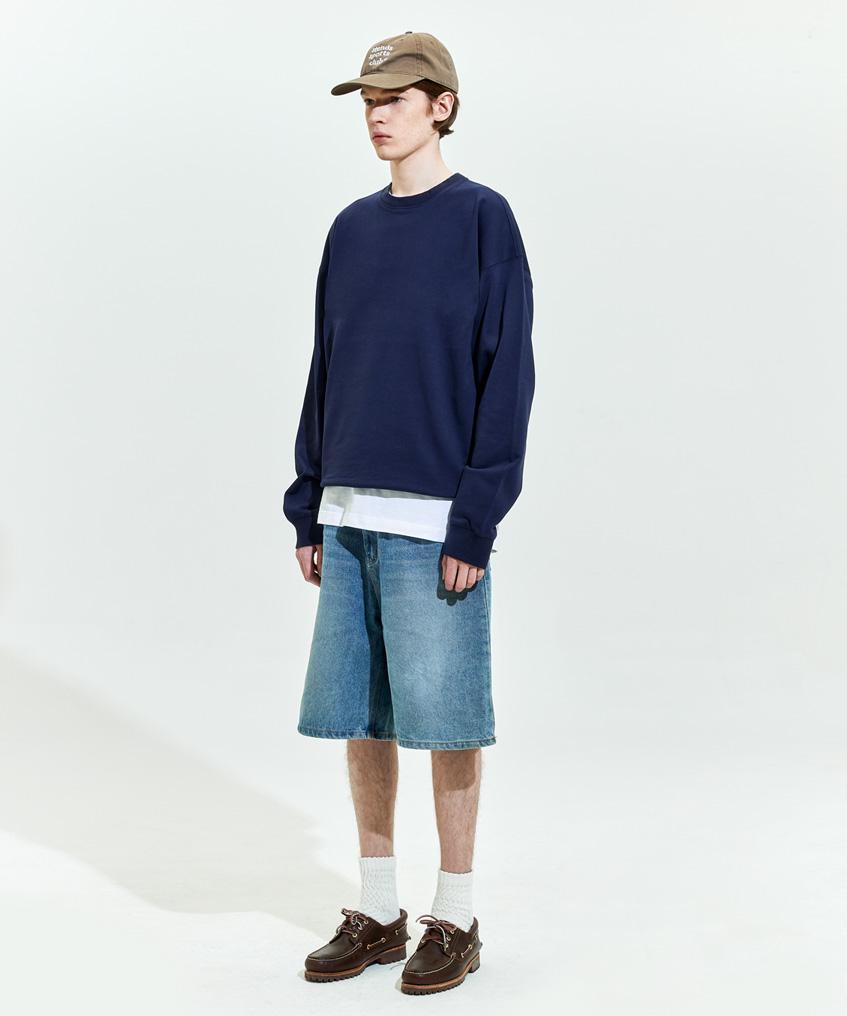 STENDS [M~4Xl] All Day Semi-Over Sweatshirt_Navy