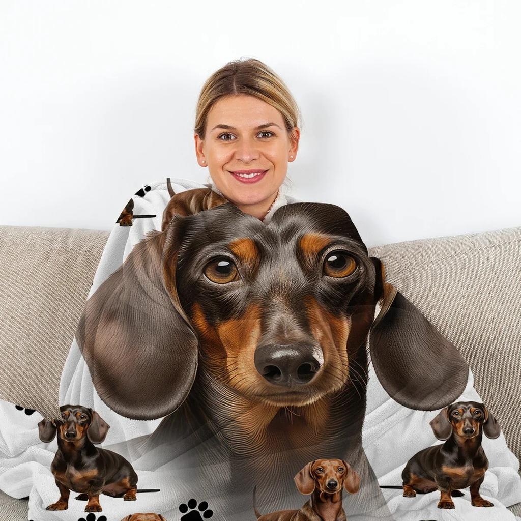 Dachshund Blanket Cute Black and Red Paws Printed Soft Flannel Warm Cozy Blanket for Teens Adults Kids