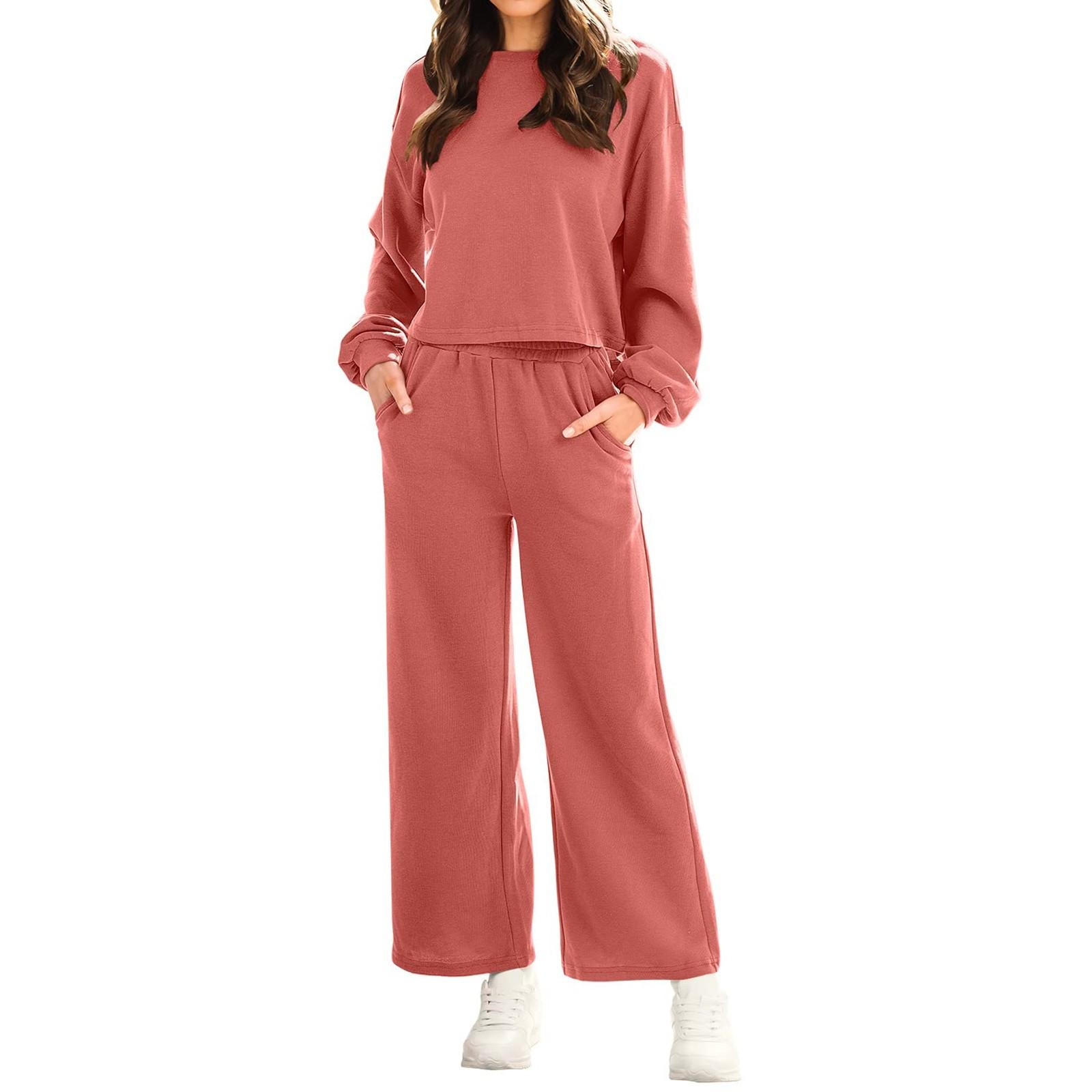 

Women s Summer 2 Piece Outfits Top Long Pant Sets Casual Tracksuit Wear Long-sleeved Shorts Suit S