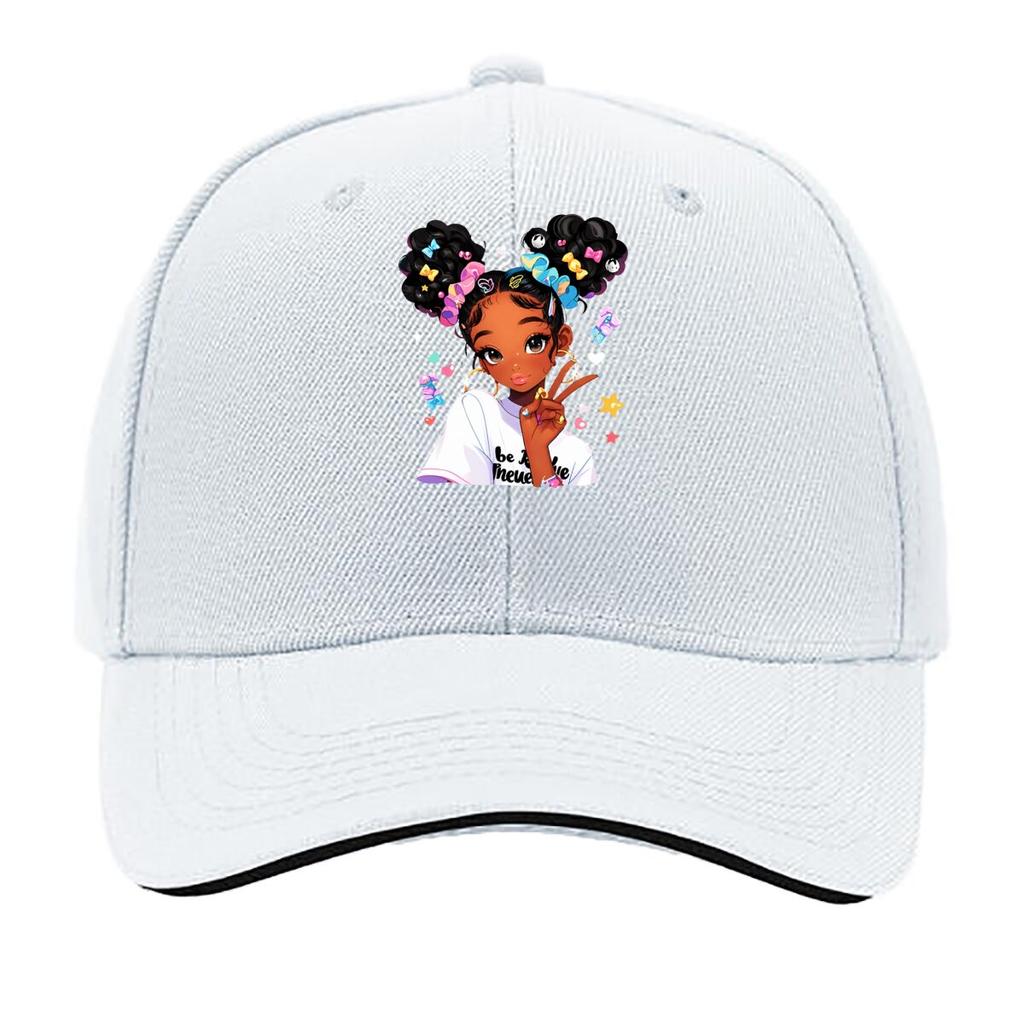 Cute Black Girl Peace Sign Cartoon Portrait Sandwich Baseball Cap Unisex Women Sun Cap Outdoor Workouts Hat
