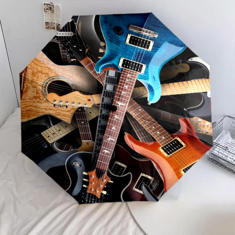 

1PC electric guitar Umbrella Portable Folding Umbrella Iron Frame Hole Bone Structure Outdoor Home Umbrella A12