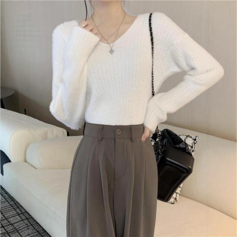 New collar thickened inside knitted sweater autumn and winter women's bottoming shirt pullover top
