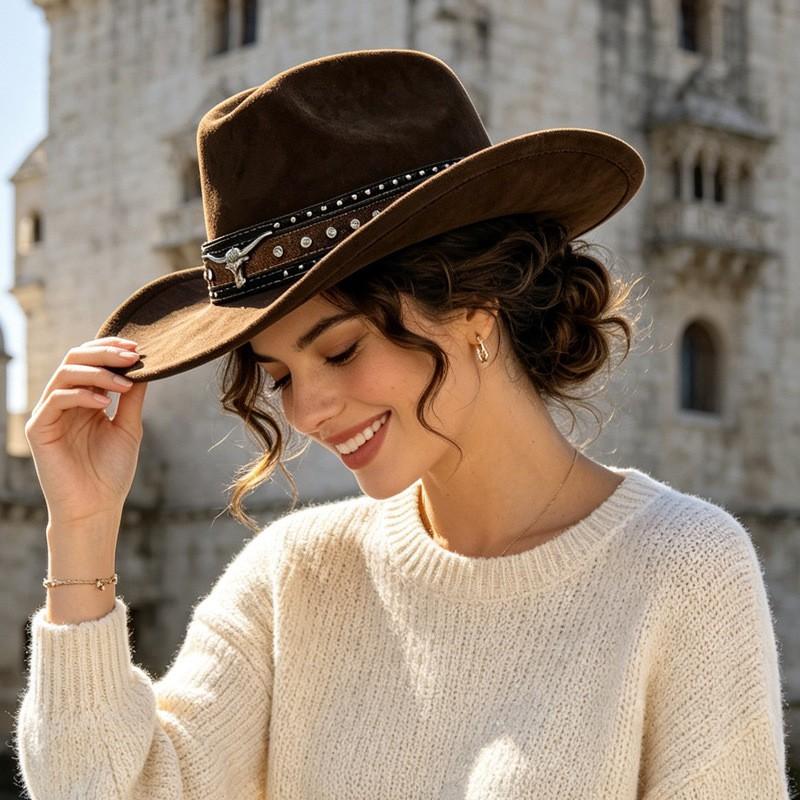 Wide Brim Retro Cowboy Hat Women Men Sun Protection Outdoor Travel Vintage Panama Style