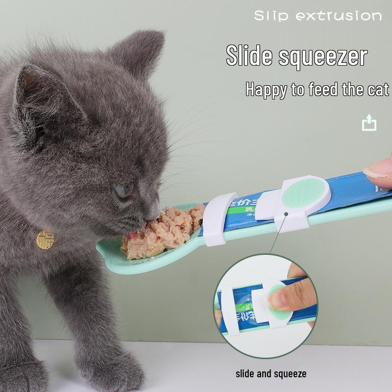 Cross-Border Macaron Cat Strip Feeder with Washable Plastic Squeeze Spoon