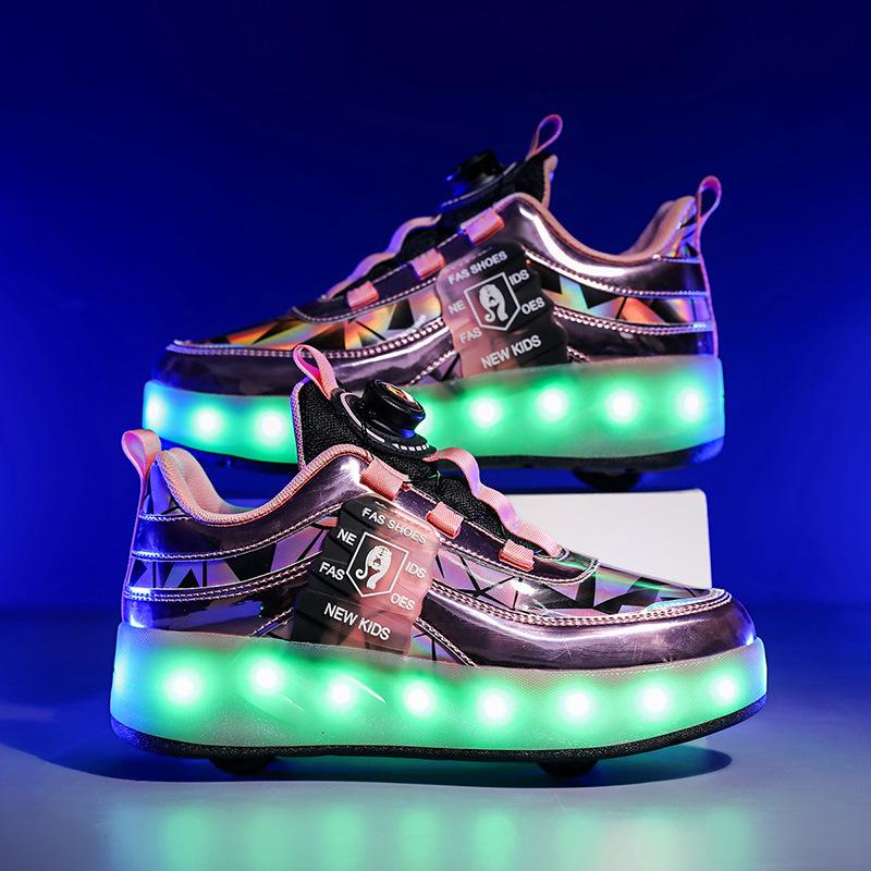 New Invisible Glowing Wheeled Skates Women's Kids Walking Skates Quad Wheel Removable Roller Skates Sporty and Stylish