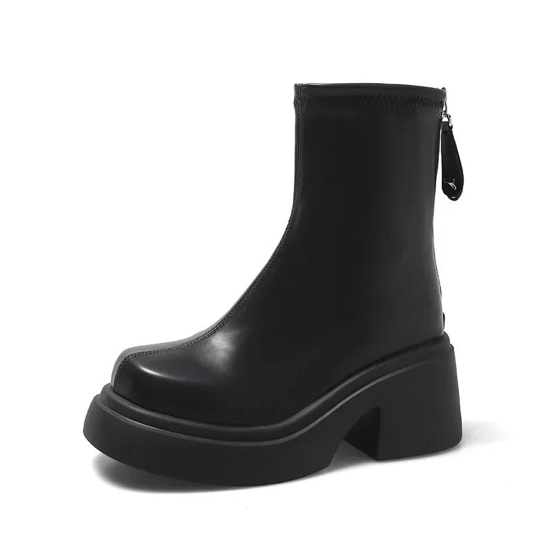 High Quality Thick Bottom Ankle Boots for Women Spring Autumn Fashion Black White Women's Shoes New High Heels Botas Para Mujer