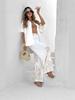Costume décontracté en coton et lin d'été européen-américain 2026: Ensemble deux pièces de plage pour femme Pantalon large imprimé