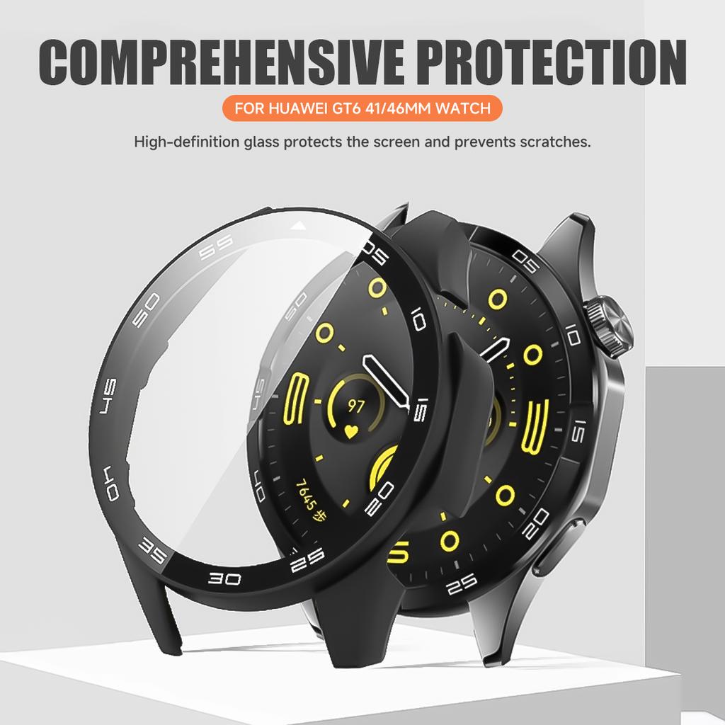 Case+Tempered Glass For Huawei Watch GT 6 41/46mm PC Cover With Scale Hard Bumper Shell For Huawei Band GT6 46/41mm Protector
