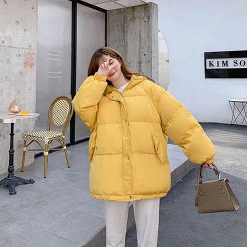 Jachetă de iarnă din bumbac cu glugă pentru femei Parka scurtă, haina caldă, rezistentă la vânt, jachetă îngroșată de puf, culoare solidă