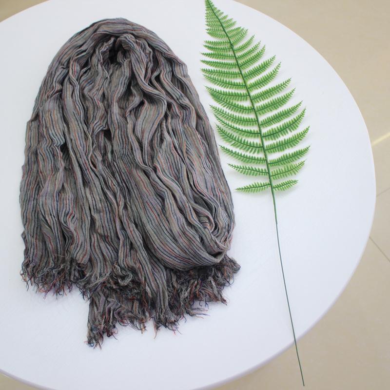 Clearance autumn and winter fashion new women's scarf literary cotton and linen rainbow strip scarf wholesale ins Korean version of thermal scarf