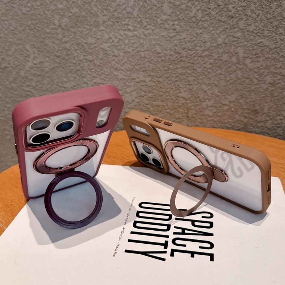 For Magsafe Magnetic Kickstand Stand Case For iPhone 17 16 15 13 14 Plus 17 Pro Max Transparent Metal Wireless Charge Ring Cover