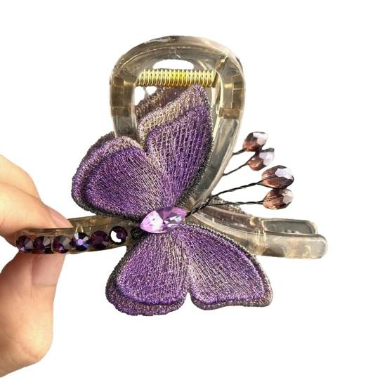 

Зажим для волос в ретро-стиле с вышивкой и декором-бабочкой, заколка для волос, противоскользящие зубья, надежный захват, органайзер для волос на затылок фиолетовый