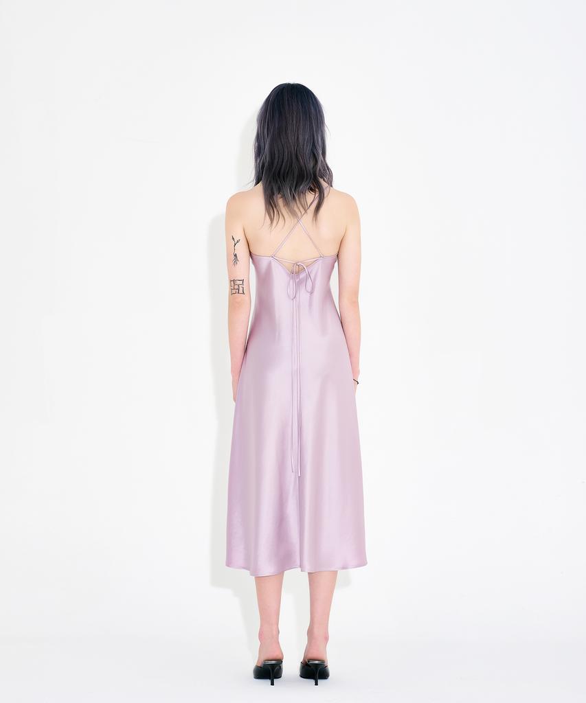 Wordog Bias Cut Acetate Drift Slit Dress Lavender