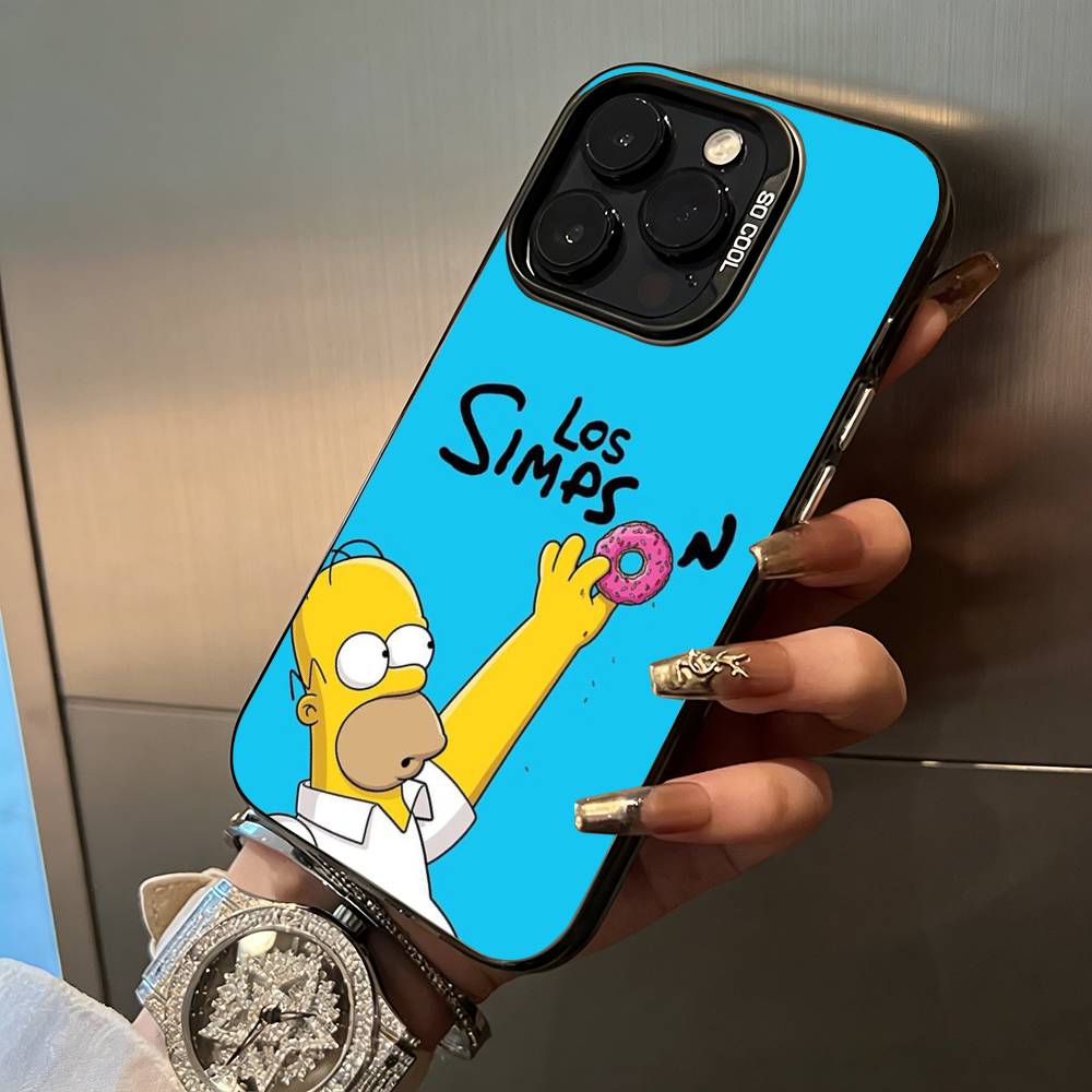 Simpsons-Funny Cartoon Phone Case For iPhone 17,16,15,14,13,12,11 Plus Pro Max Colored Silver Phone Case