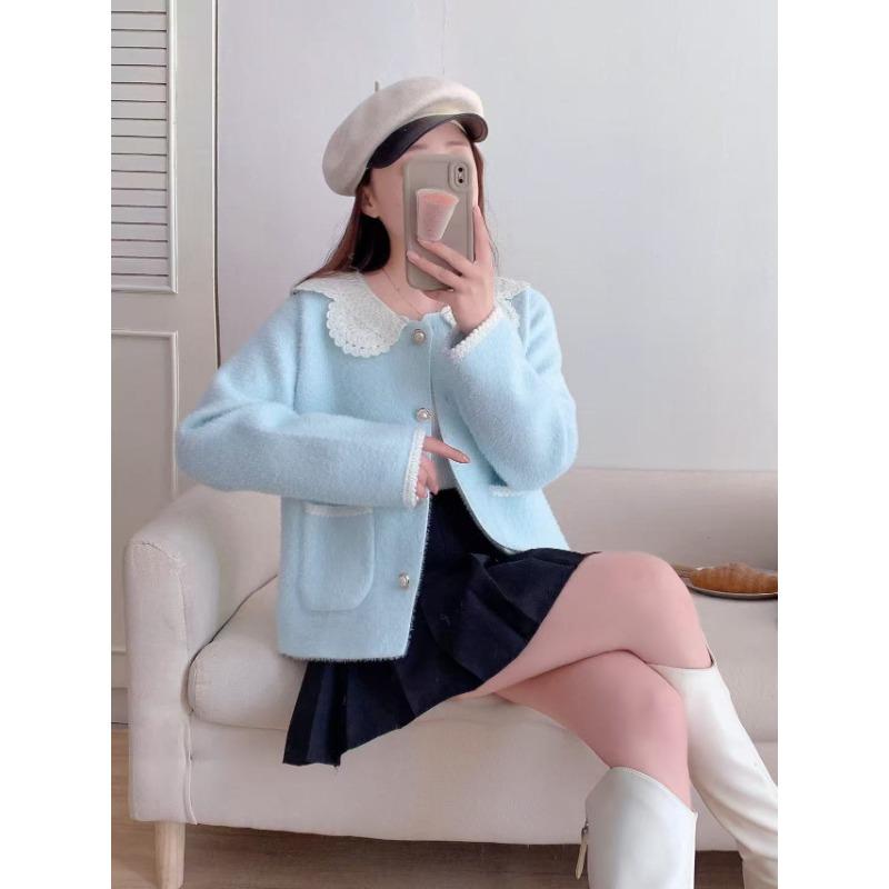 Spring new imitation mink velvet knitted cardigan soft waxy loose splicing sweater jacket women