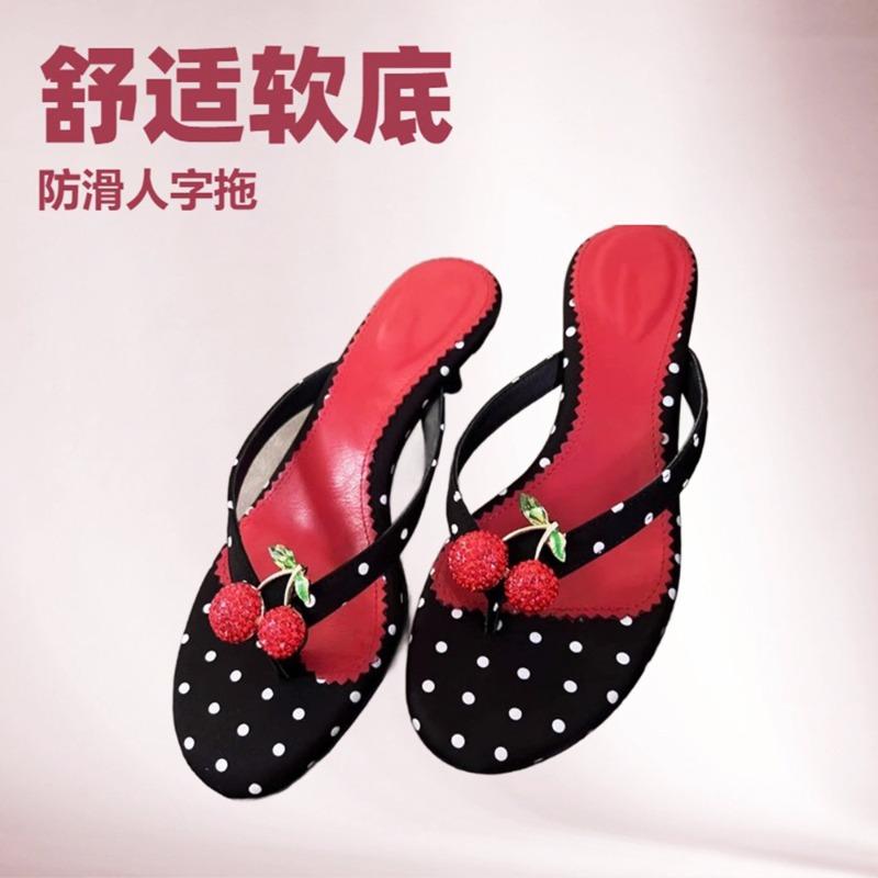 New Polka Dot Pinch Sandals Women's Non-slip Soft Bottom Cherry Flip-flops Versatile Casual