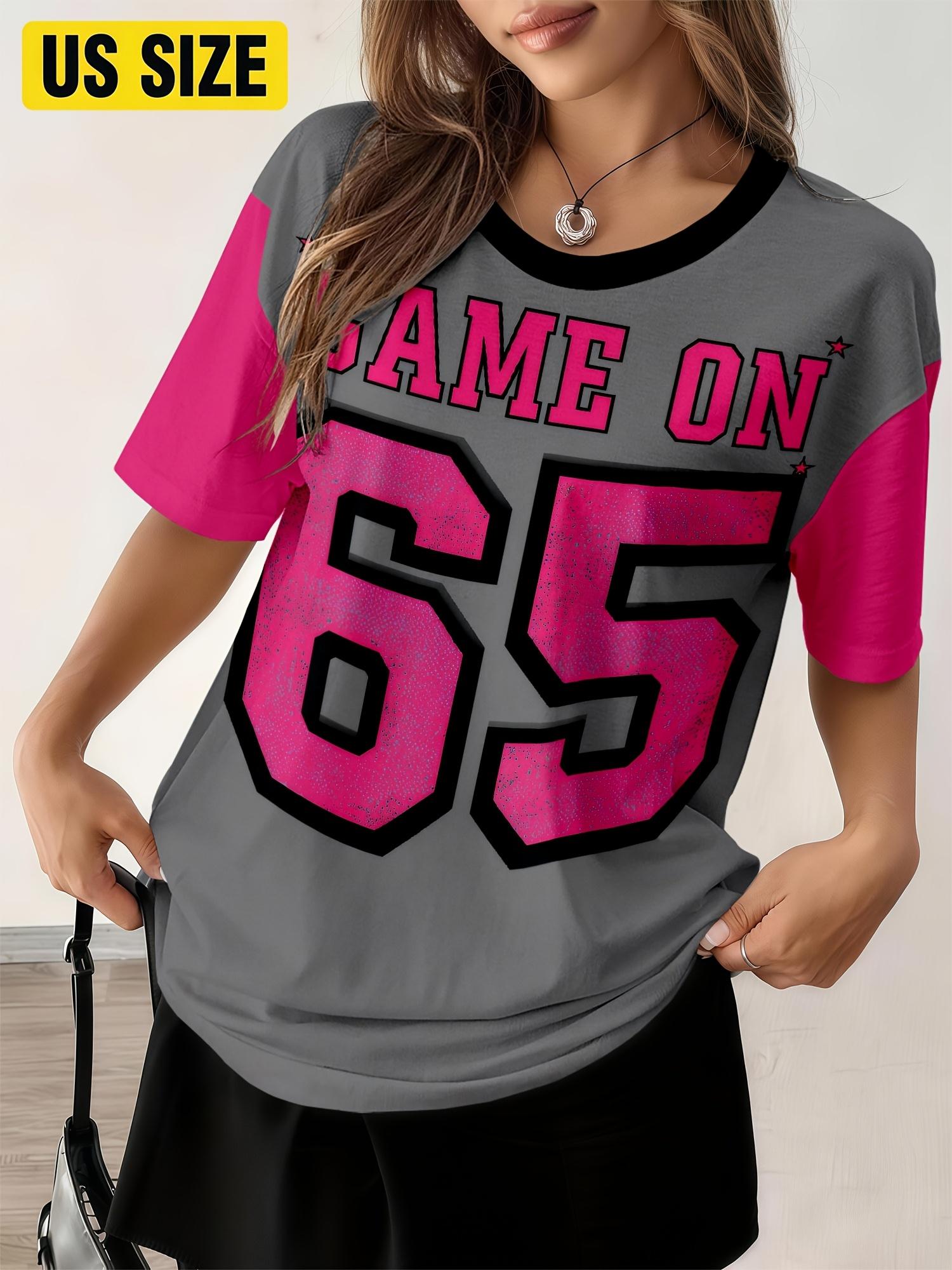

Women s round neck T-shirt, 3D all-over printed retro college style rugby top 5XL