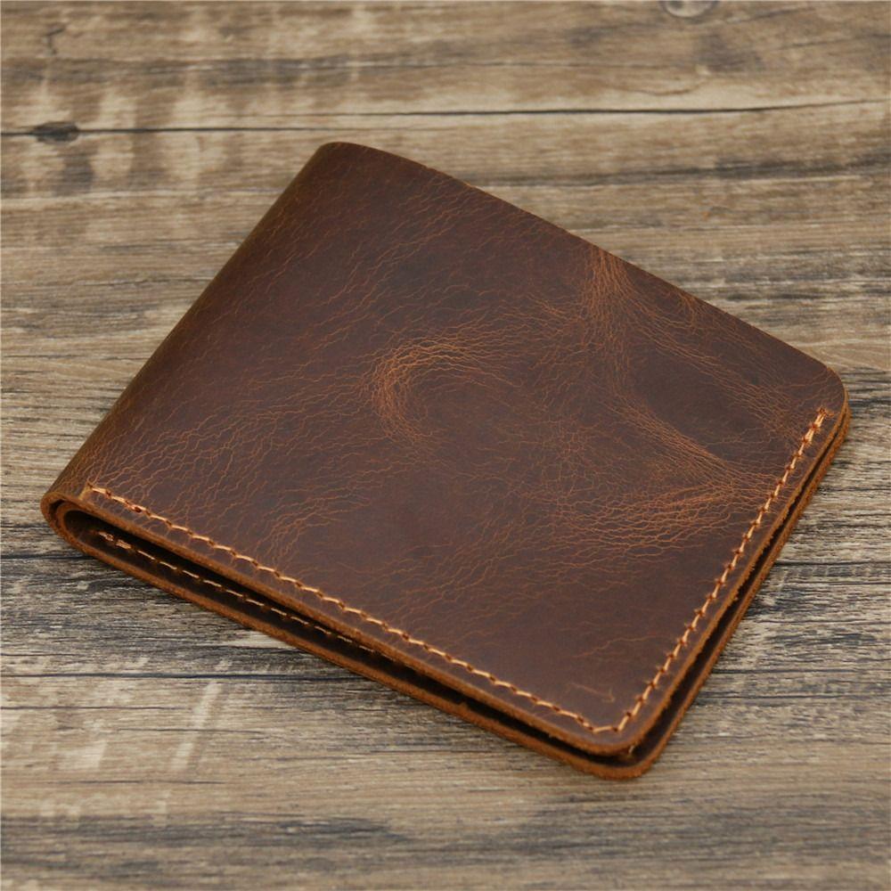 Bifold Design Men Genuine Leather Wallet Retro Male Purse Handmade Wallet  Outdoor