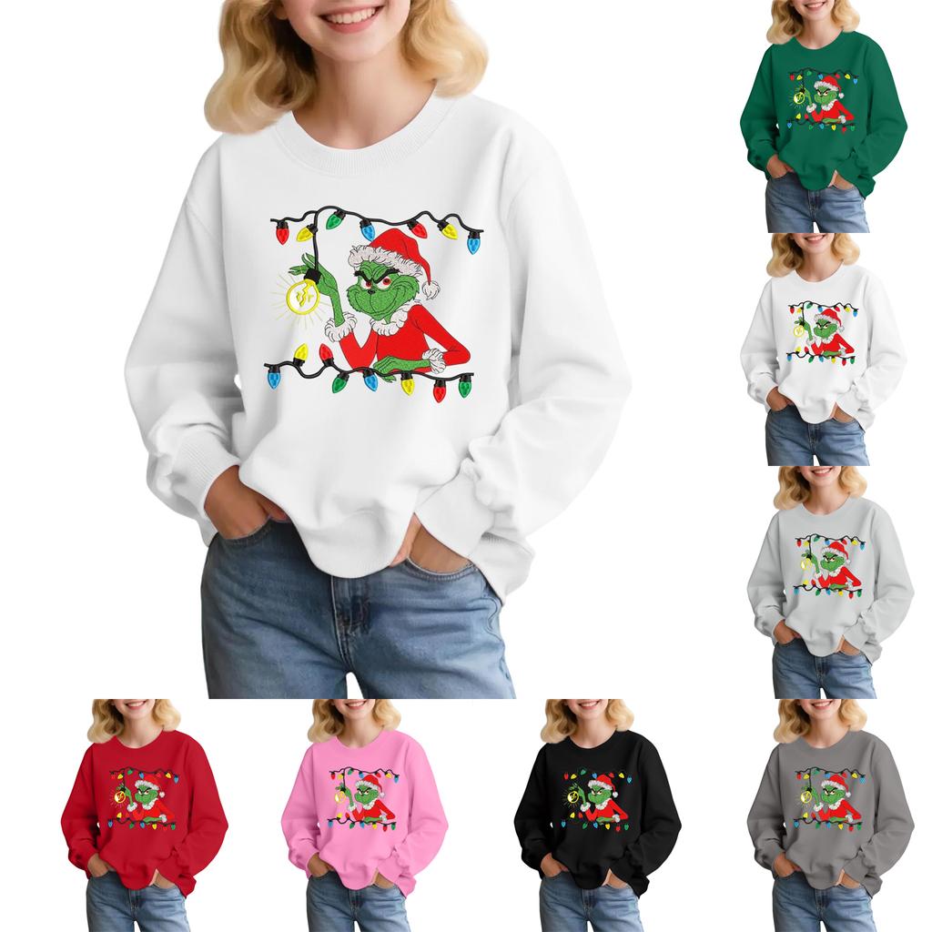 Kids' Fashion Loose-Fit Casual Long-Sleeve Christmas Print Oversized Crewneck Sweatshirt