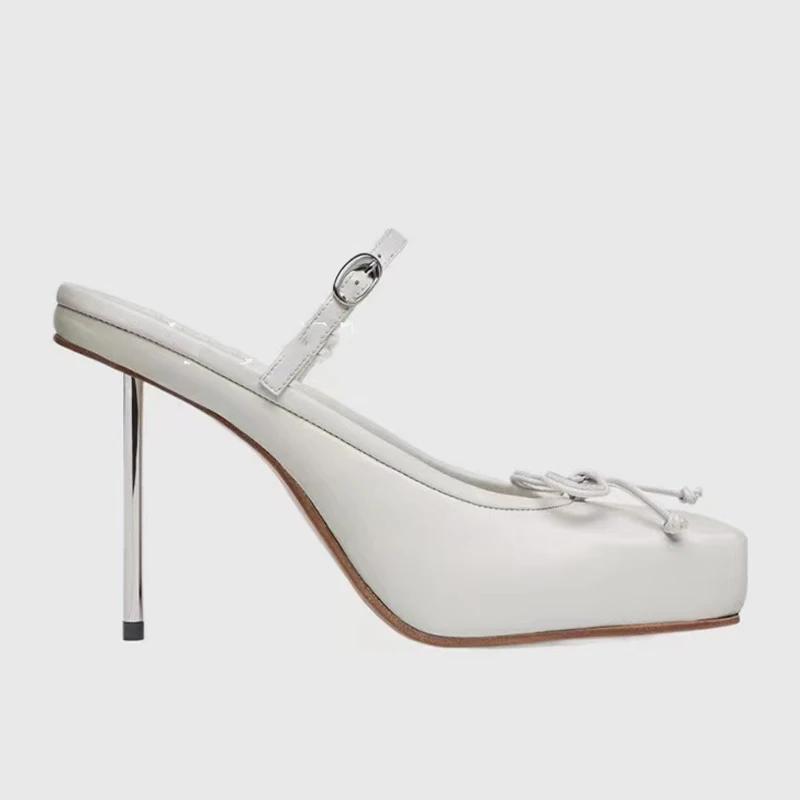 

модные женские туфли на высоком каблуке с бантом, сексуальные дизайнерские туфли-мюли с квадратным носком, 2024, новые трендовые босоножки, туфли-лодочки для вечеринок, роскошные женские туфли-слайды 40 белый