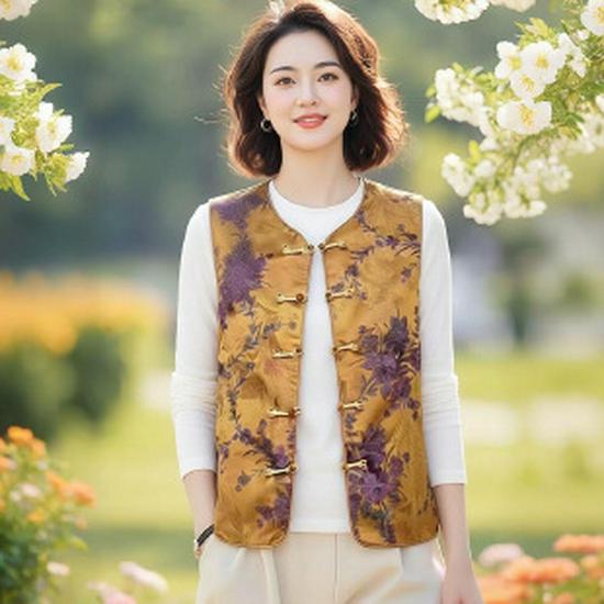 2026 Chinese Style Women s Shawl Vest: High-End Spring/Autumn Wear for Mothers XL жёлтый