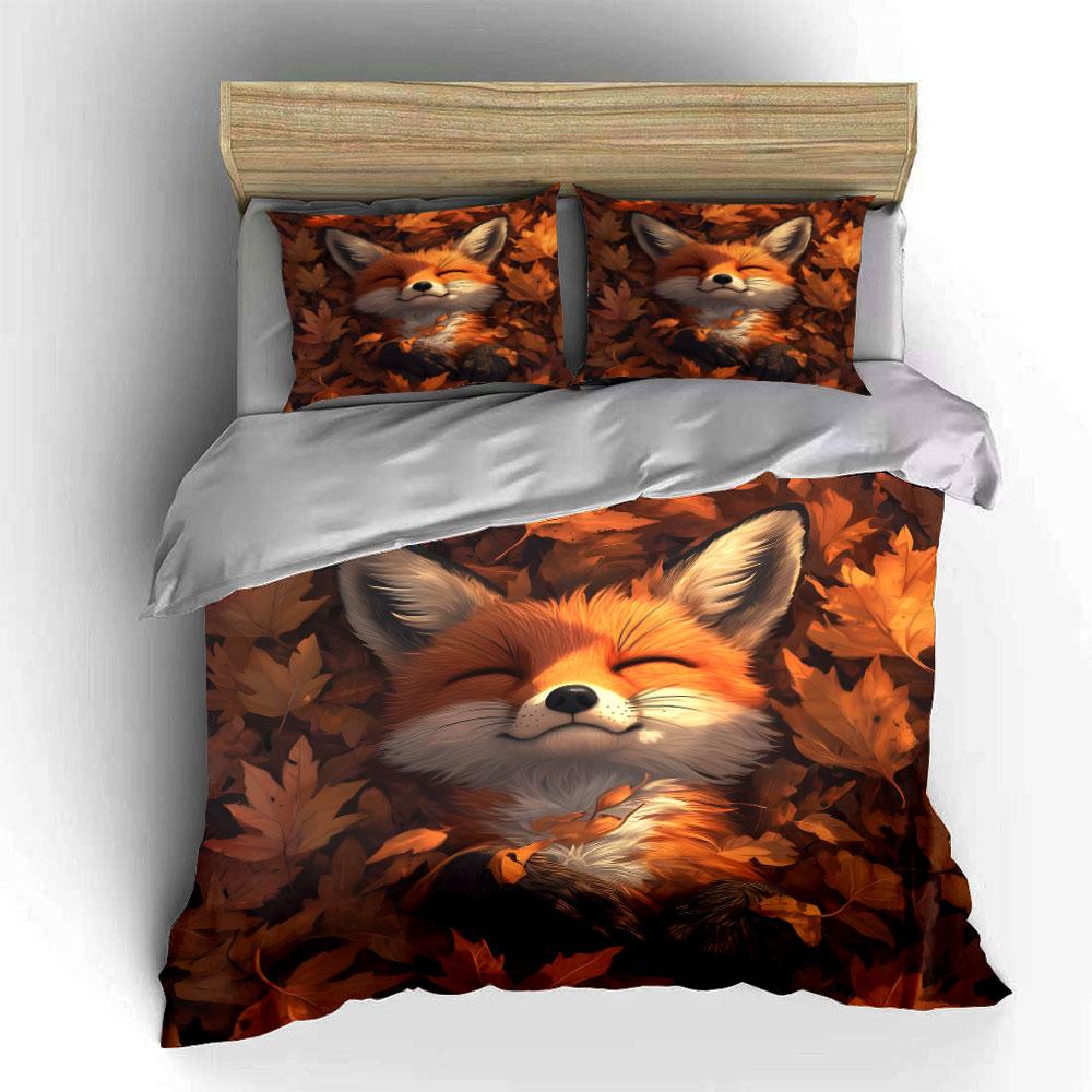 Cozy Autumn Fox Trio Set Exquisite Three-Piece Bedding Set Gift For Kids And Adults