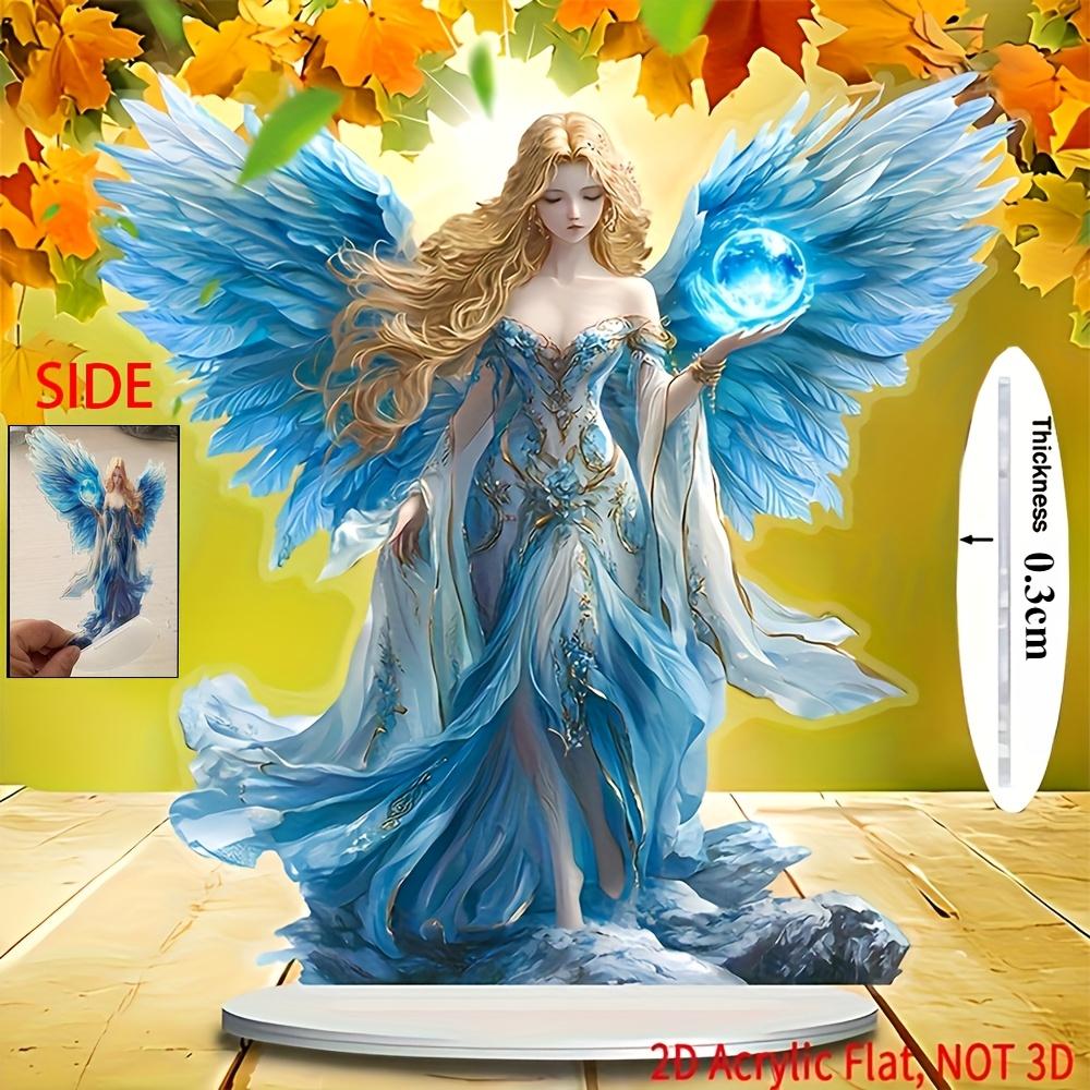 Blue-winged Guardian Angel, 2D Flat Acrylic, Tabletop Decoration, Suitable for Living Room, Office, Gifts, Christmas, Halloween