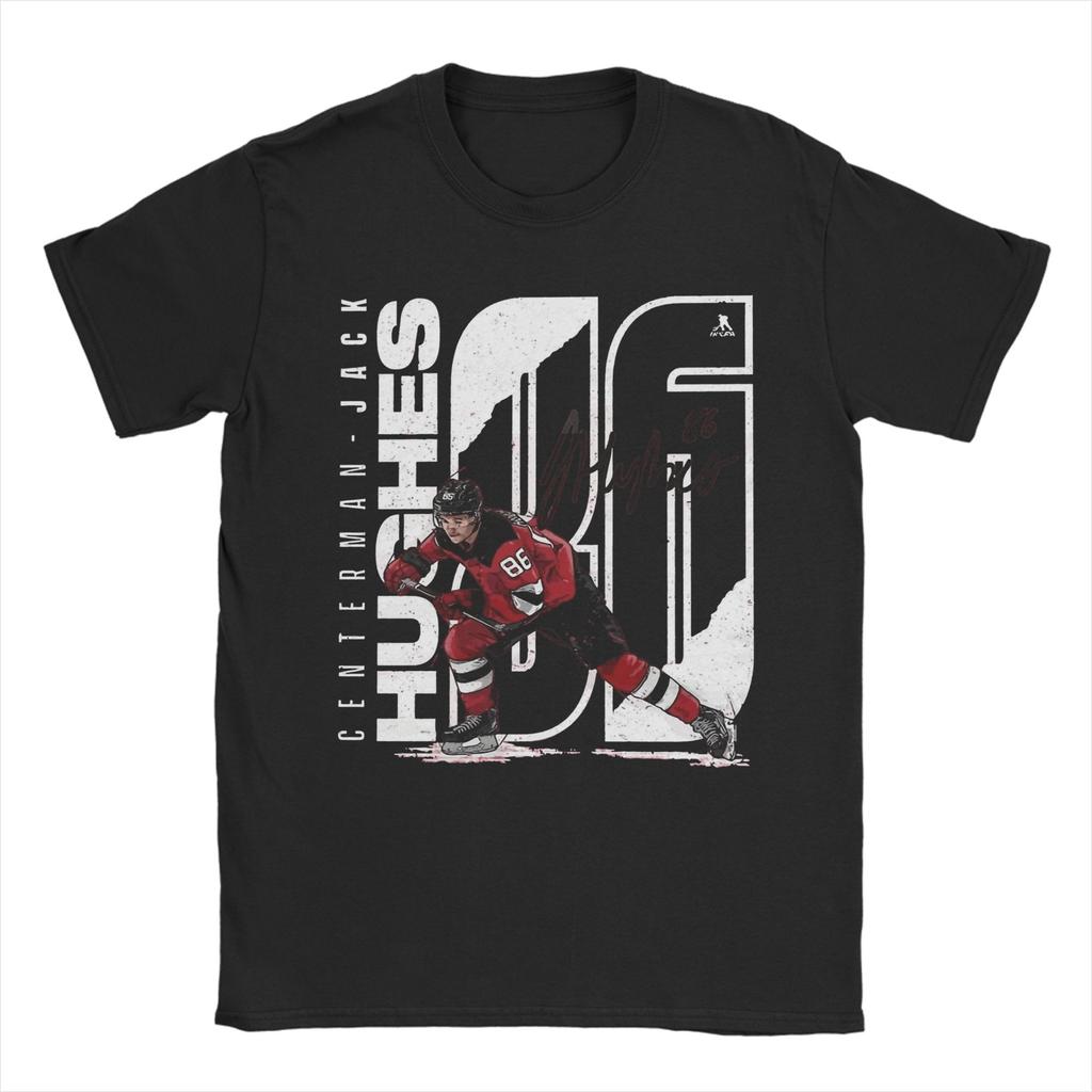 Jack Hughes New Jersey Hockey T Shirt Unisexs Cotton Novelty TShirts Round Neck Tee Shirt Short Sleeve Clothing XL XL