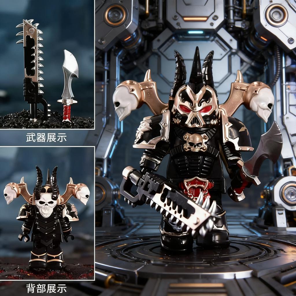 Mecha-Style Warrior Building Block Figurine, Fully Articulated with Weapon Set, Desktop Decoration Collectible
