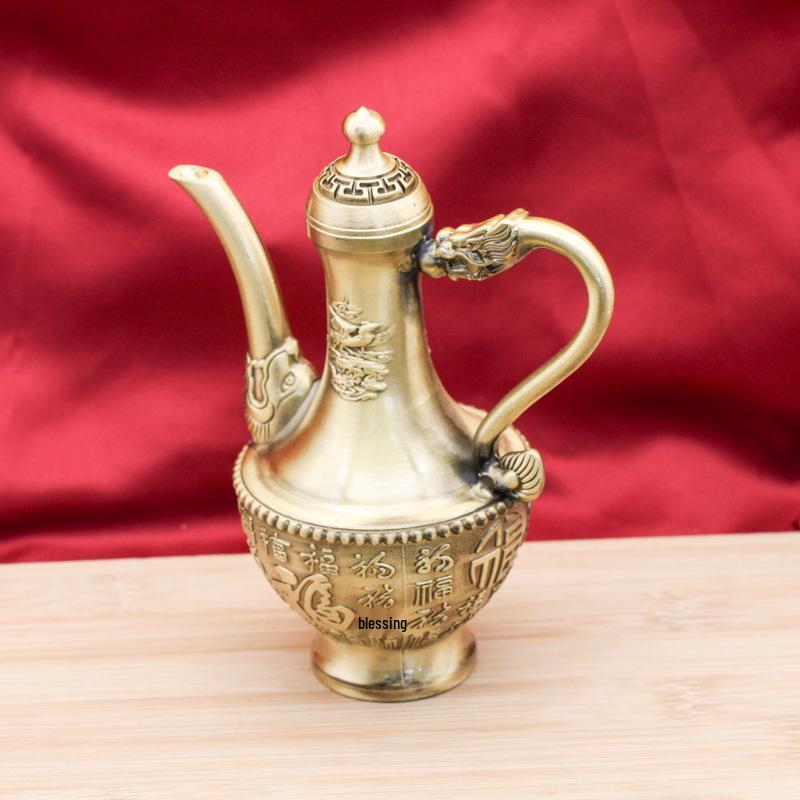 Brass Dragon & Phoenix Wine Kettle Set – Large Capacity, Ideal for Brewing Tea & Wine, Chinese High-End Auspicious Pot.