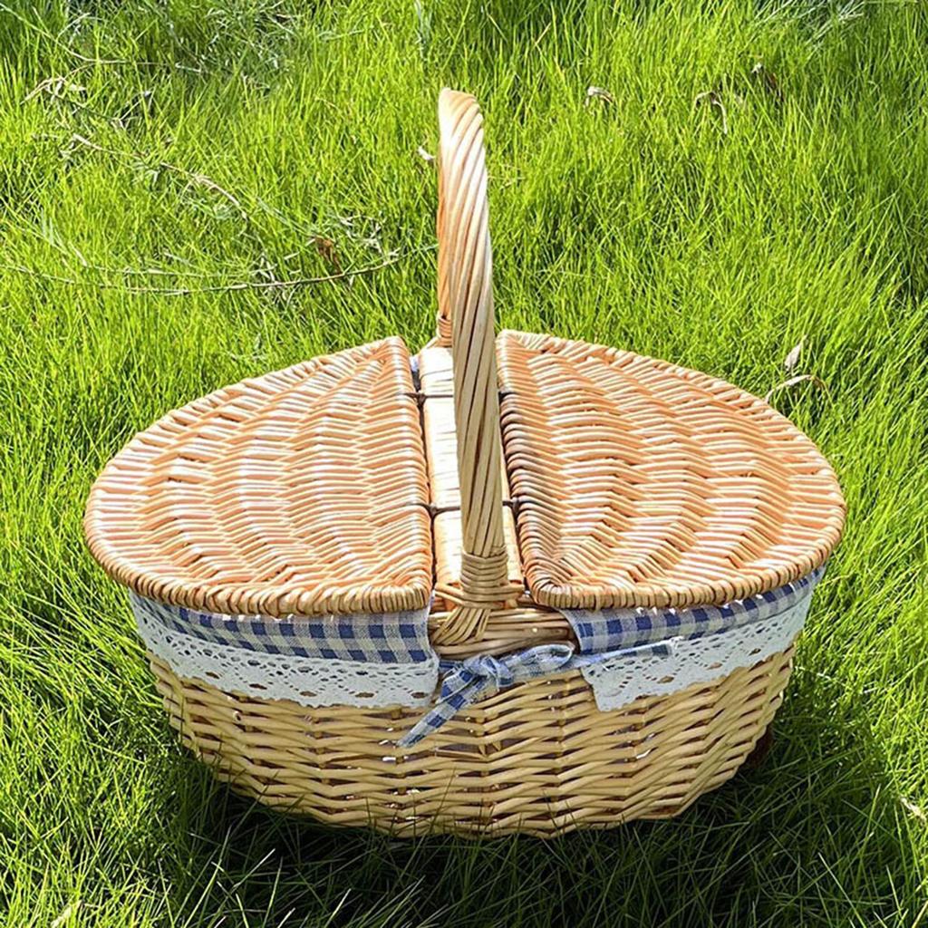 Proutěný piknikový koš s rukojetí Koš Prázdný Úložný organizér Dekorativní na Valentýna