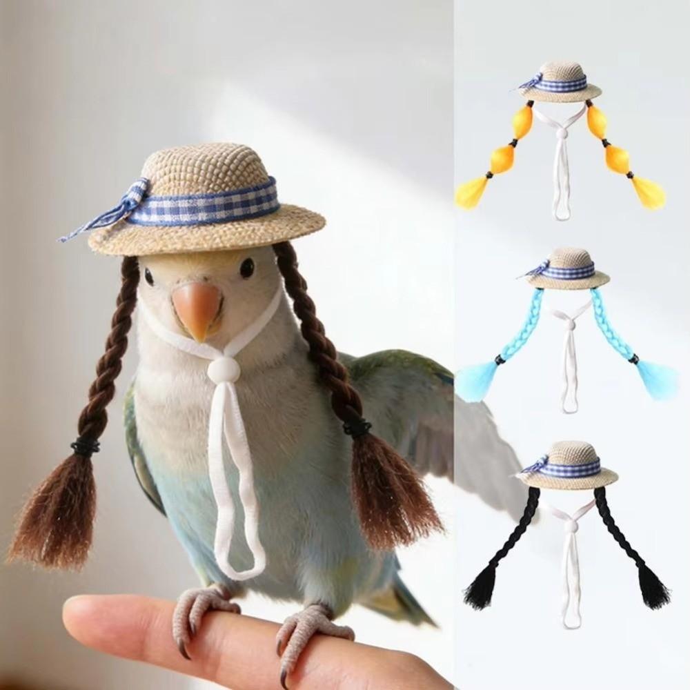with Elastic Strap Double Braids Hat Adjustable Bird Wig Cap Creative Hamster Knitted Hat Party