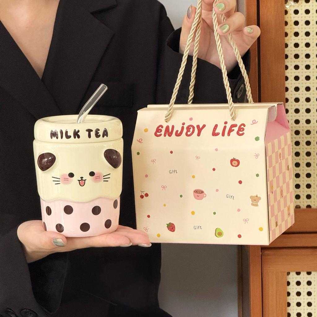 A Beautiful Girl's Birthday Gift Cartoon Milk Tea Cup for Boyfriend and Girlfriend Couple Children's Gift Souvenir